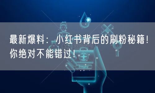 最新爆料：小红书背后的刷粉秘籍！你绝对不能错过！