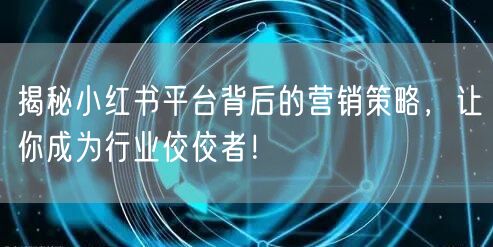揭秘小红书平台背后的营销策略，让你成为行业佼佼者！